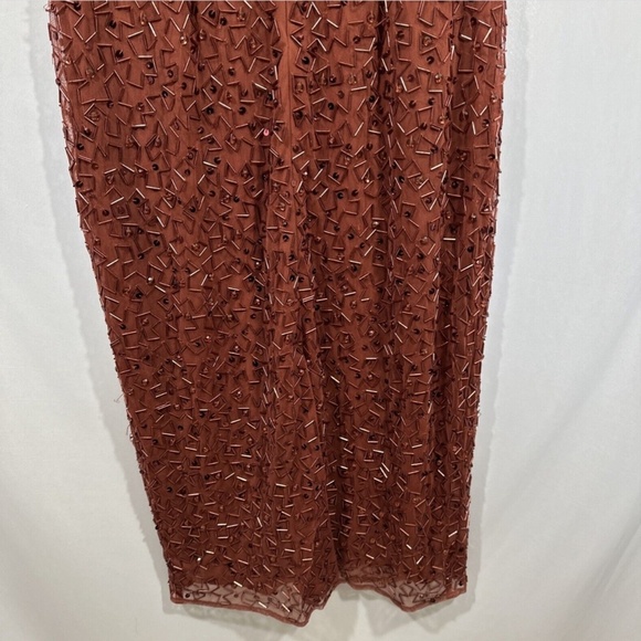 NEW $398 Mac Duggal [ 10 ] Geometric Beaded Midi Cocktail Dress in Brick‎ - Picture 12 of 14
